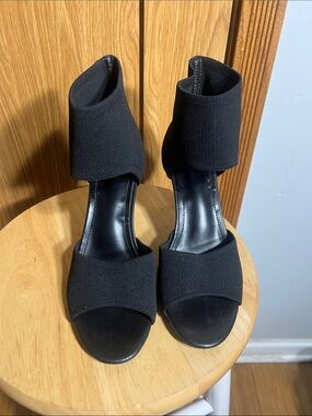 Black Open-Toe Stretch Ankle Cuff Heels